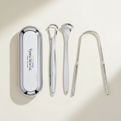Vyora Tongue Scraper Kit - Flat Lay Silver